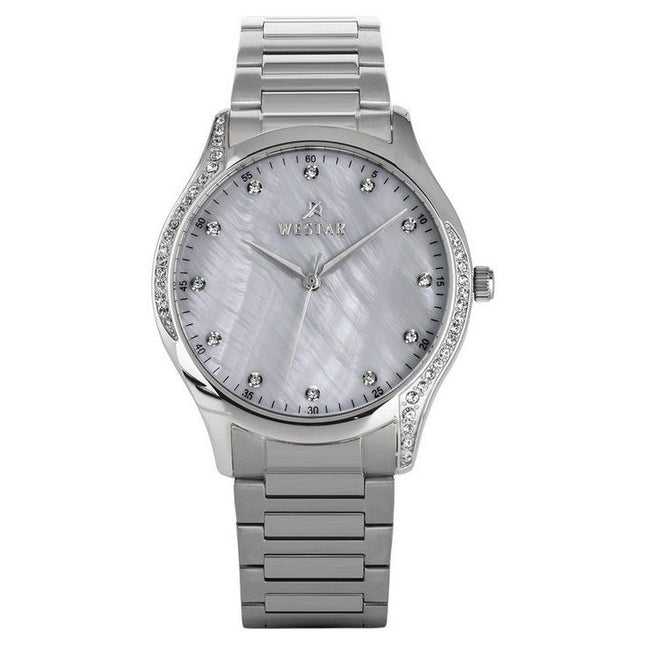 Westar Zing Crystal Accents Stainless Steel White Mother Of Pearl Dial Quartz 00127STN111 Women's Watch