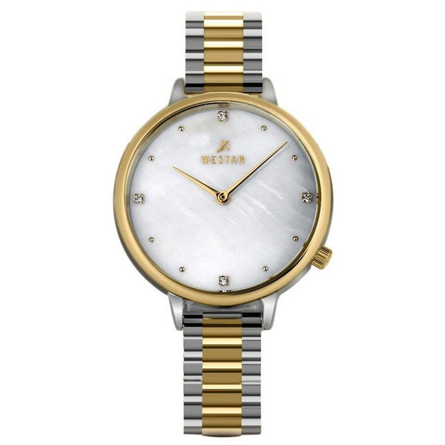 Westar Zing Crystal Accents Two Tone Stainless Steel White Mother Of Pearl Dial Quartz 00135CBN111 Women's Watch