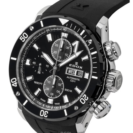 Edox CO-1 Chronograph Rubber Strap Black Dial Automatic Diver's 01128-3NRCA-NN 500M Men's Watch