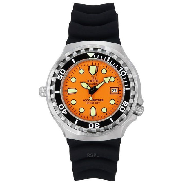 Ratio FreeDiver Version 02 Helium Safe 1000M Sapphire Quartz Orange Dial 1038EF102V-ORG-V02 Men's Watch