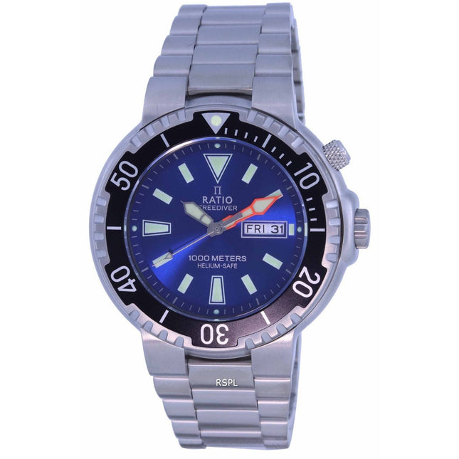 Ratio FreeDiver Blue Dial Stainless Steel Quartz 1050HA93-12V-BLU 1000M Mens Watch