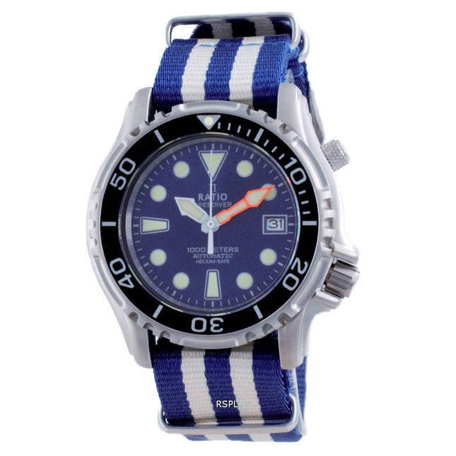 Ratio Free Diver Helium Safe Nylon Automatic Diver's 1066KE20-33VA-BLU-var-NATO2 1000M Men's Watch