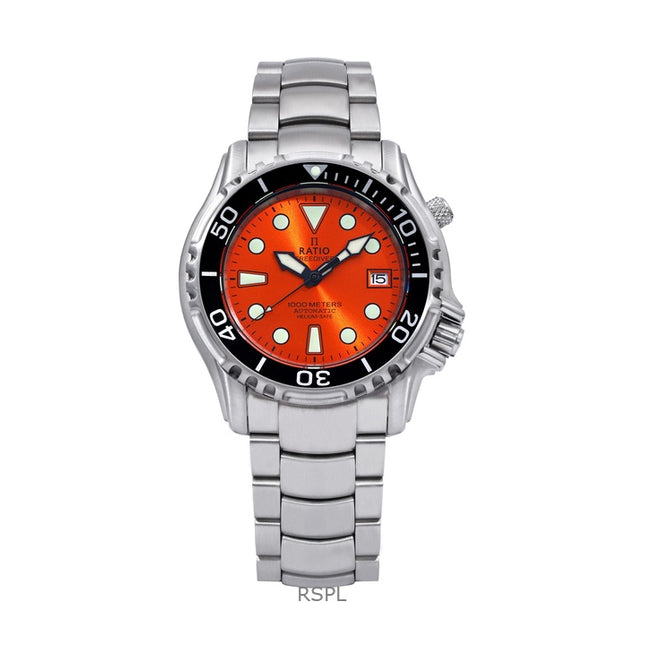 Ratio FreeDiver Helium Safe 1000M Orange Dial Stainless Steel Automatic 1066KE26-33VA-ORG Men's Watch
