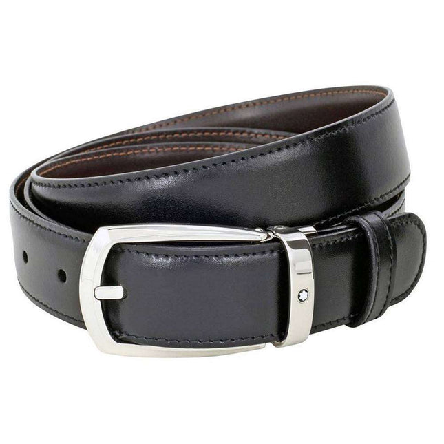 Montblanc 112960 Men's Reversible Black/Brown Leather Horseshoe Belt