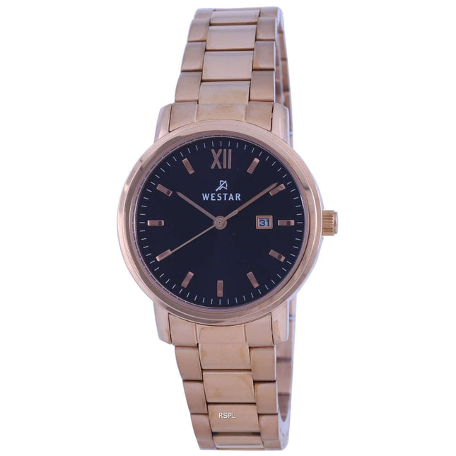 Westar Black Dial Rose Gold Tone Stainless Steel Quartz 40245 PPN 603 Womens Watch