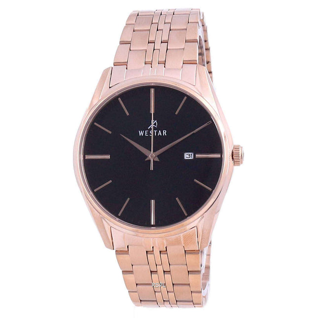 Westar Black Dial Rose Gold Tone Stainless Steel Quartz 50210 PPN 603 Men's Watch