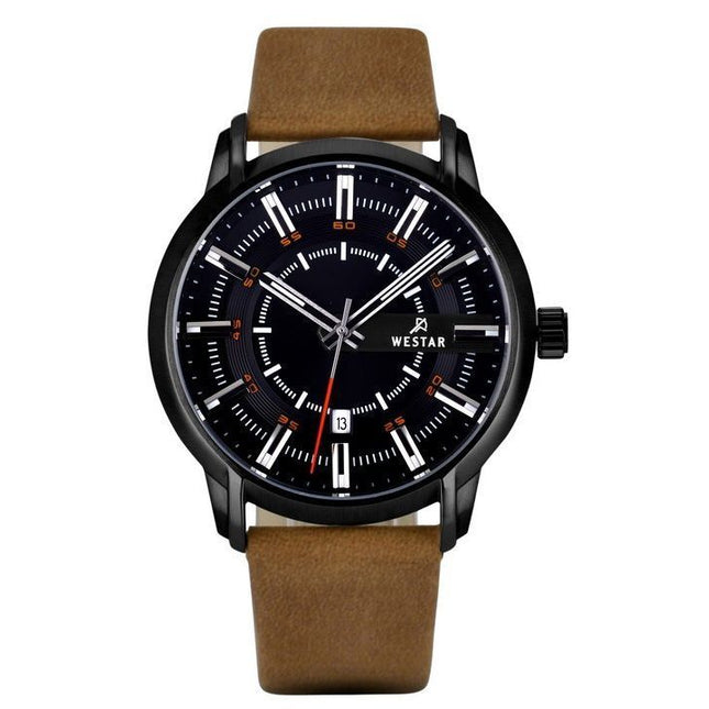 Westar Profile Leather Strap Black Dial Quartz 50228STN883 Mens Watch