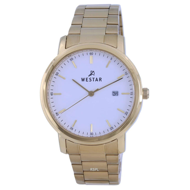 Westar White Dial Gold Tone Stainless Steel Quartz 50243 GPN 101 Mens Watch