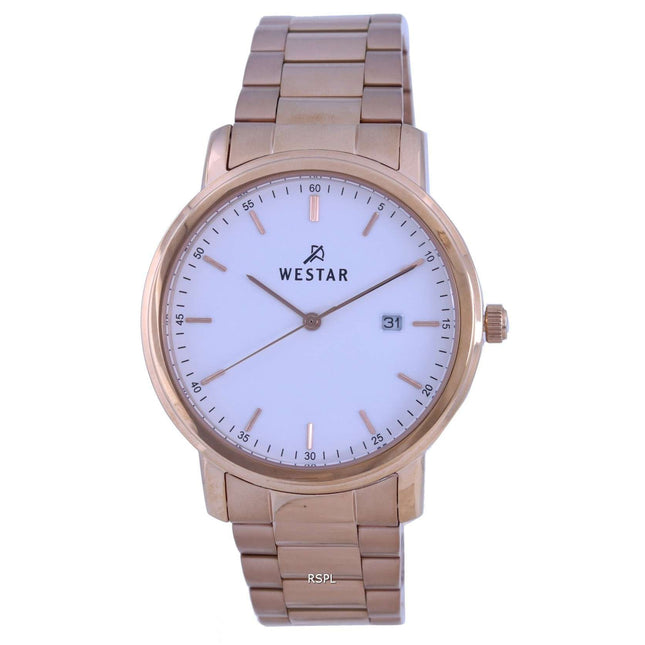 Westar White Dial Rose Gold Tone Stainless Steel Quartz 50243 PPN 601 Mens Watch