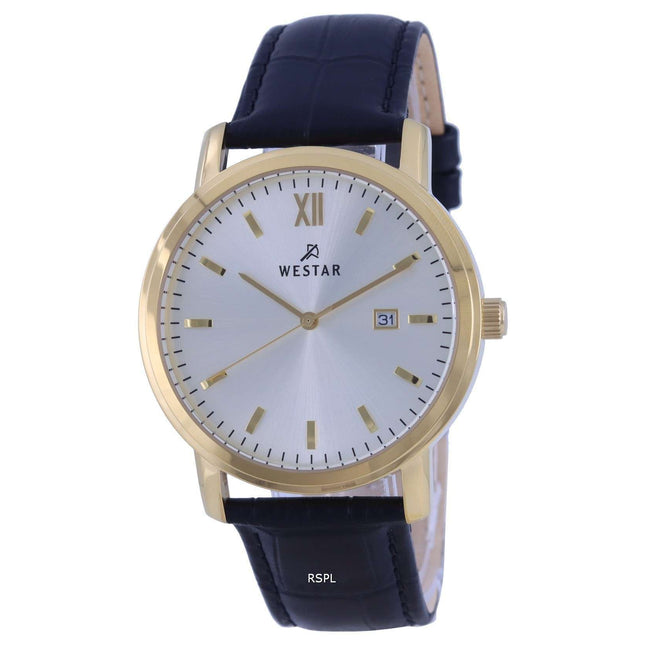 Westar Silver Dial Leather Strap Quartz 50244 GPN 102 Mens Watch