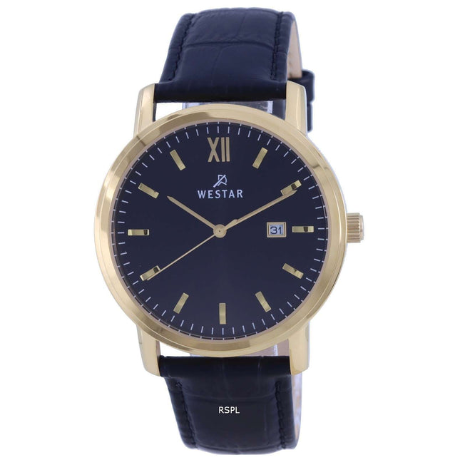 Westar Black Dial Gold Tone Stainless Steel Quartz 50244 GPN 103 Mens Watch