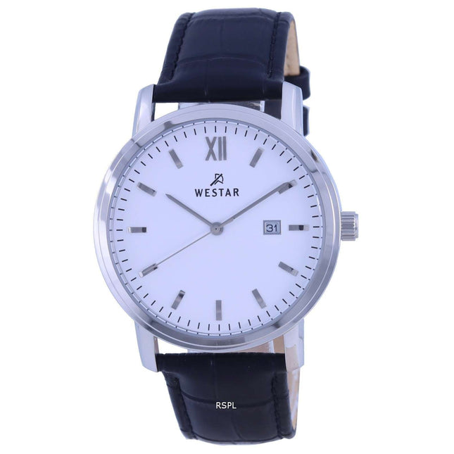 Westar White Dial Leather Strap Quartz 50244 STN 101 Mens Watch