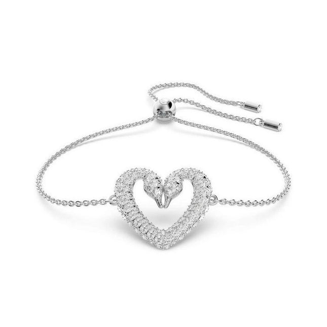 Swarovski Una Rhodium Plated Swan Neck Heart Bracelet With Clear Crystal 5625534 For Women
