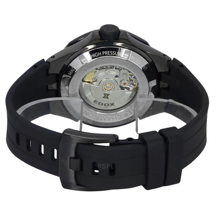 Edox Delfin The Original Mecano Rubber Strap Skeleton Black Dial Automatic Divers 85303 357GN NGN 200M Mens Watch