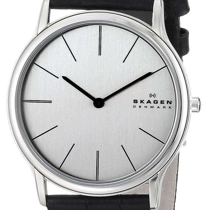 Skagen Theodor Silver Dial Black Leather 858XLSLC Mens Watch