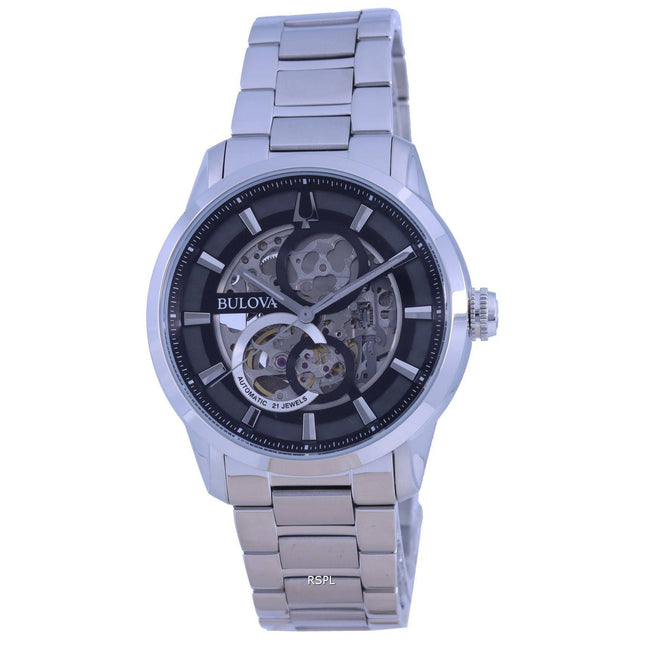 Refurbished Bulova Classic Skeleton Black Dial Stainless Steel Automatic 96A208 Men's Watch