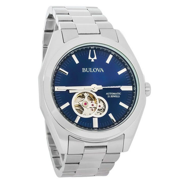 Bulova Classic Surveyor Stainless Steel Blue Open Heart Dial Automatic 96A275 Mens Watch