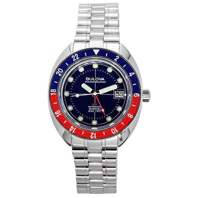 Bulova Oceanographer GMT Stainless Steel Blue Dial Automatic Divers 96B405 200M Mens Watch