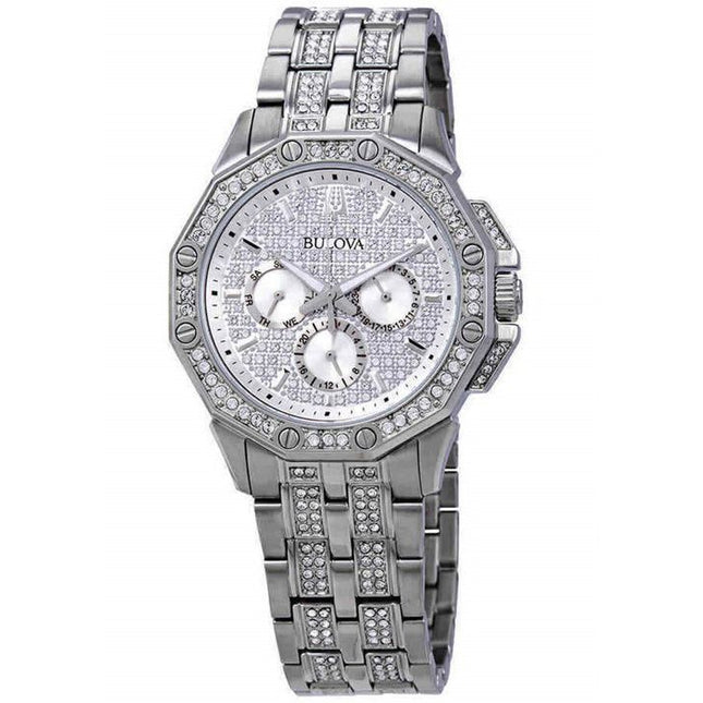 Bulova Octava Crystal Accents Silver Multifunction Dial Quartz 96C134 Men's Watch
