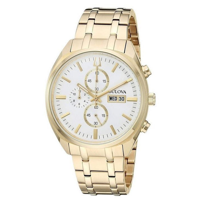 Bulova Surveyor Chronograph Gold Tone Stainless Steel Silver Dial Quartz 97C109 Mens Watch
