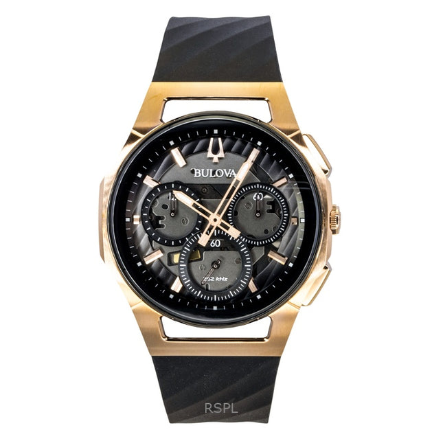 Bulova Curv Chronograph Rubber Strap Black Dial Quartz 98A185 Men's Watch