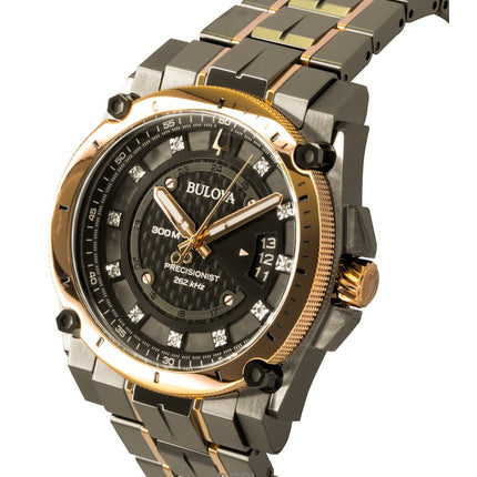 Bulova Precisionist Diamond Stainless Steel Black Dial Quartz Diver's 98D149 300M Men's Watch