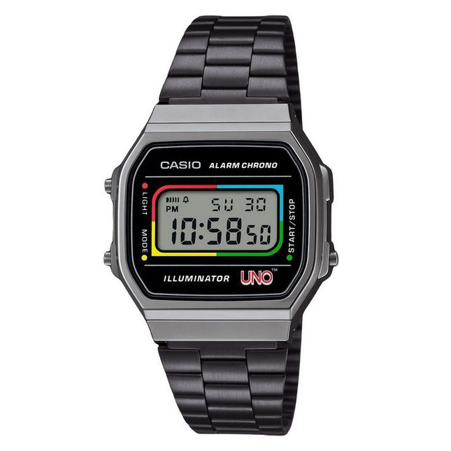 Casio Vintage Digital UNO Collaboration Model Stainless Steel Bracelet Quartz A168WEUC-1A Unisex Watch