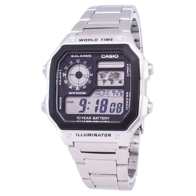 Casio Digital World Time WR100M AE-1200WHD-1AVDF AE-1200WHD-1AV Mens Watch