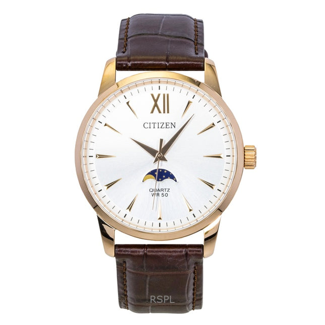 Citizen Moonphase Brown Leather Silver Dial Quartz AK5003-05A Men's Watch