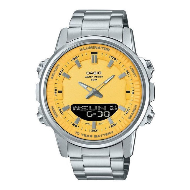 Casio Analog Digital Combination Stainless Steel Yellow Dial Quartz AMW-880D-9AV Mens Watch