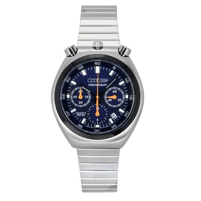 Citizen Bullhead Record Label Tsuno Chronograph Stainless Steel Navy Blue Dial Quartz AN3660-81L Men's Watch