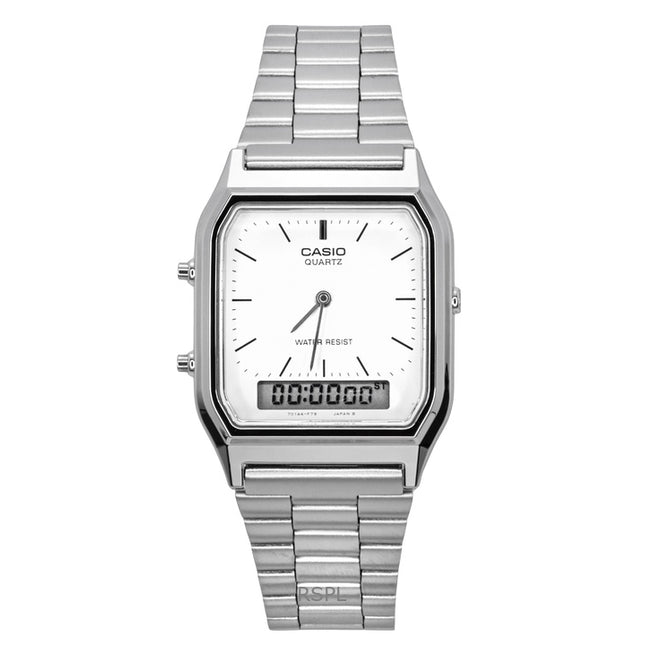 Casio Vintage Dual Time Alarm Quartz Analog Digital AQ-230A-7DMQ AQ230A-7DMQ Unisex Watch