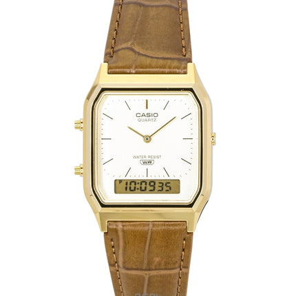 Casio Vintage Analog Digital Leather Strap Gold Dial Quartz AQ-230EGL-9A Unisex Watch