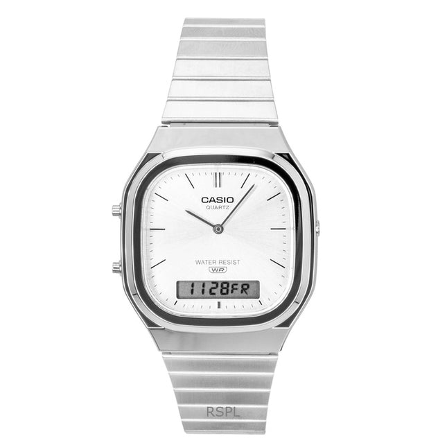 Casio Vintage Analog Digital Stainless Steel Silver Dial Quartz AQ-240E-7A Unisex Watch