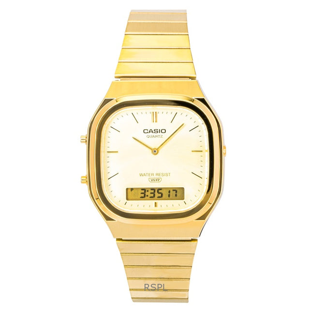 Casio Vintage Analog Digital Gold Tone Stainless Steel Gold Dial Quartz AQ-240EG-9A Unisex Watch