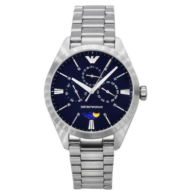 Emporio Armani Moon Phase Stainless Steel Multifunction Blue Dial Quartz AR11553 Men's Watch