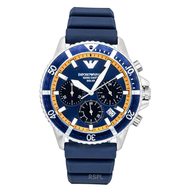 Emporio Armani World Explorer Chronograph Silicone Strap Blue Dial Solar AR11696 100M Men's Watch