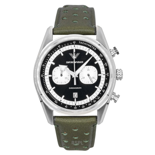 Emporio Armani Chronograph Green Leather Black And Silver Dial Quartz AR11709 Men's Watch