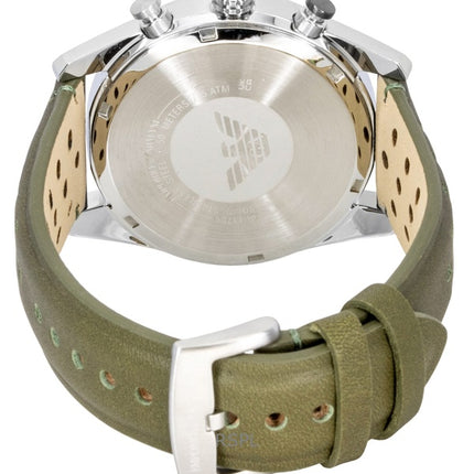 Emporio Armani Chronograph Green Leather Black And Silver Dial Quartz AR11709 Men's Watch