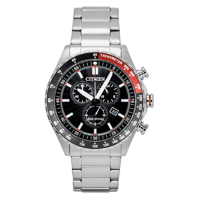 Citizen Eco-Drive Chronograph Stainless Steel Black Dial Solar AT2566-88E 100M Men's Watch