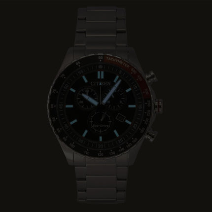 Citizen Eco-Drive Chronograph Stainless Steel Black Dial Solar AT2566-88E 100M Men's Watch