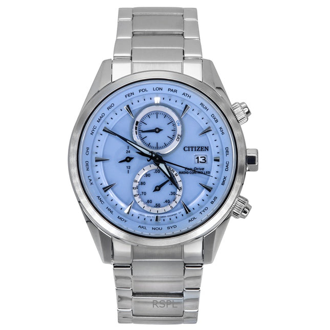 Citizen Eco-Drive Chronograph Radio Controlled Stainless Steel Ice Blue Dial AT8260-85M 100M Men's Watch