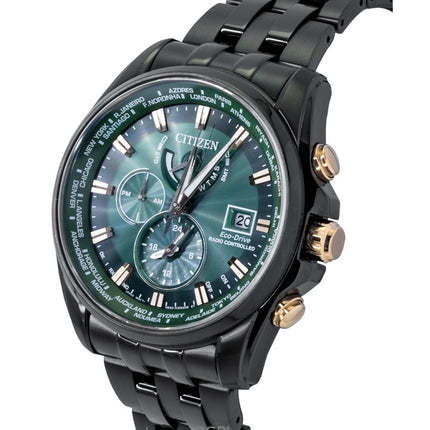 Citizen Perpetual Radio Controlled Chronograph Stainless Steel Green Dial Eco-Drive Diver's AT9128-87X 200M Men's Watch