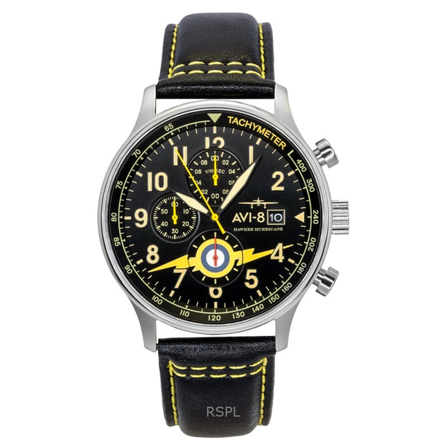 AVI-8 Hawker Hurricane Classic Chronograph Leather Strap Black Dial Quartz AV-4011-0Z Men's Watch With Extra Strap