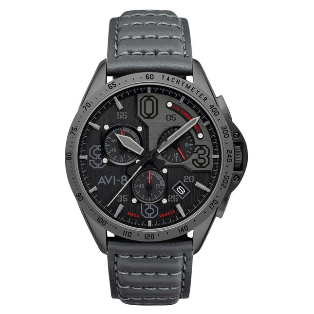 AVI-8 P-51 Mustang Blakeslee Chronograph Brevet Leather Strap Black Dial Quartz AV-4077-03 Men's Watch