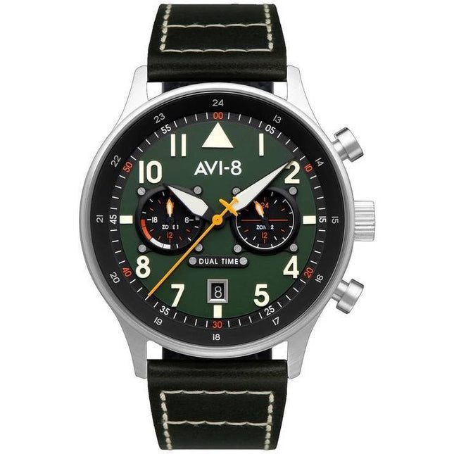 AVI-8 Hawker Hurricane Carey Dual Time Merville Green Dial Quartz AV-4088-02 Mens Watch