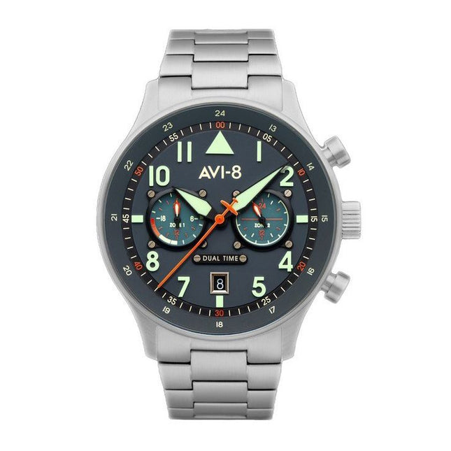 AVI-8 Hawker Hurricane Carey Dual Time Gutersloh Stainless Steel Blue Dial Quartz AV-4088-22 Men's Watch