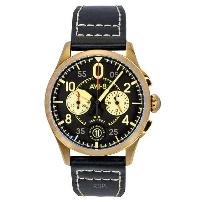 AVI-8 Spitfire Lock Chronograph Void Black Leather Strap Black Dial Quartz AV-4089-07 Men's Watch