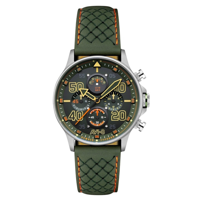 AVI-8 Hawker Typhoon Coningham Chronograph Harding Leather Strap Green Dial Quartz AV-4093-0D Men's Watch