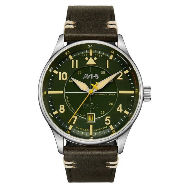 AVI-8 Hawker Hurricane Kent Automatic Hampshire Leather Strap Green Dial AV-4094-03 Men's Watch